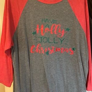 Size XL ladies 3/4 canvas Christmas shirt.